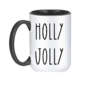 "Holly Jolly" 🎄 Black & White Mug – 15oz Ceramic